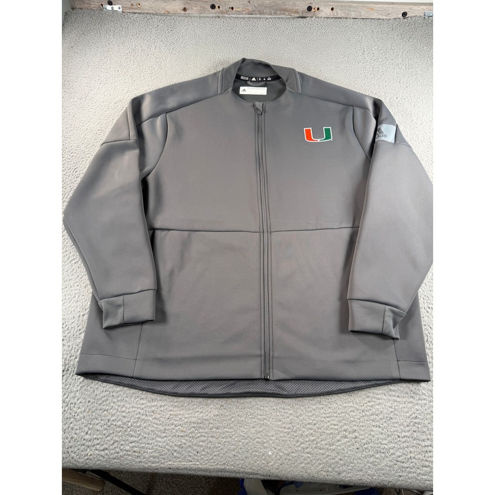 Adidas Team Issued Jacket Mens 3XL Gray Miami Hurricanes Full Zip NCAA Football